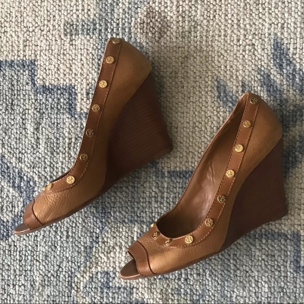 Tory Burch Tan Leather Wedges